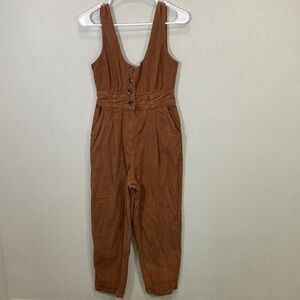 Urban Outfitters Gretel Button-Down Corduroy Jumpsuit brown burnt‎ orange